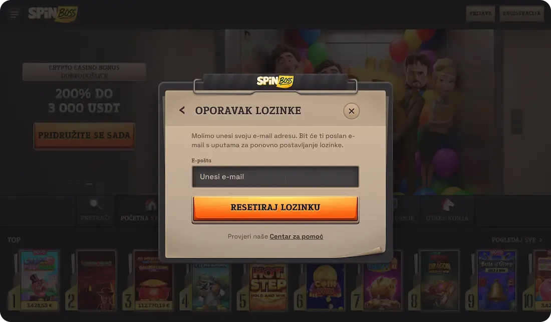 spinboss casino zaboravljena lozinka